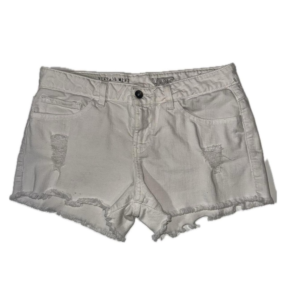 Vans Vintage Mini Denim Shorts Off White Women’s Size 9 Light Wash Mid Rise Raw